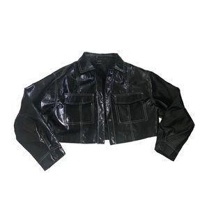 Forever 21 Black Faux Leather Cropped Jacket